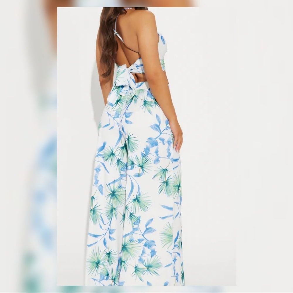 Fashion Nova White and Blue Floral Jumpsuit - Picture 2 of 3